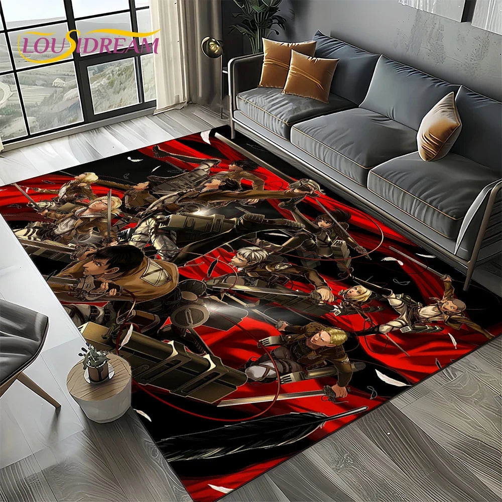 2025 Attack on Titan Eren Anime Cartoon Carpet Rug for Bedroom Living Room Home Sofa Decoration,kids Play Decor Floor Mat Gift