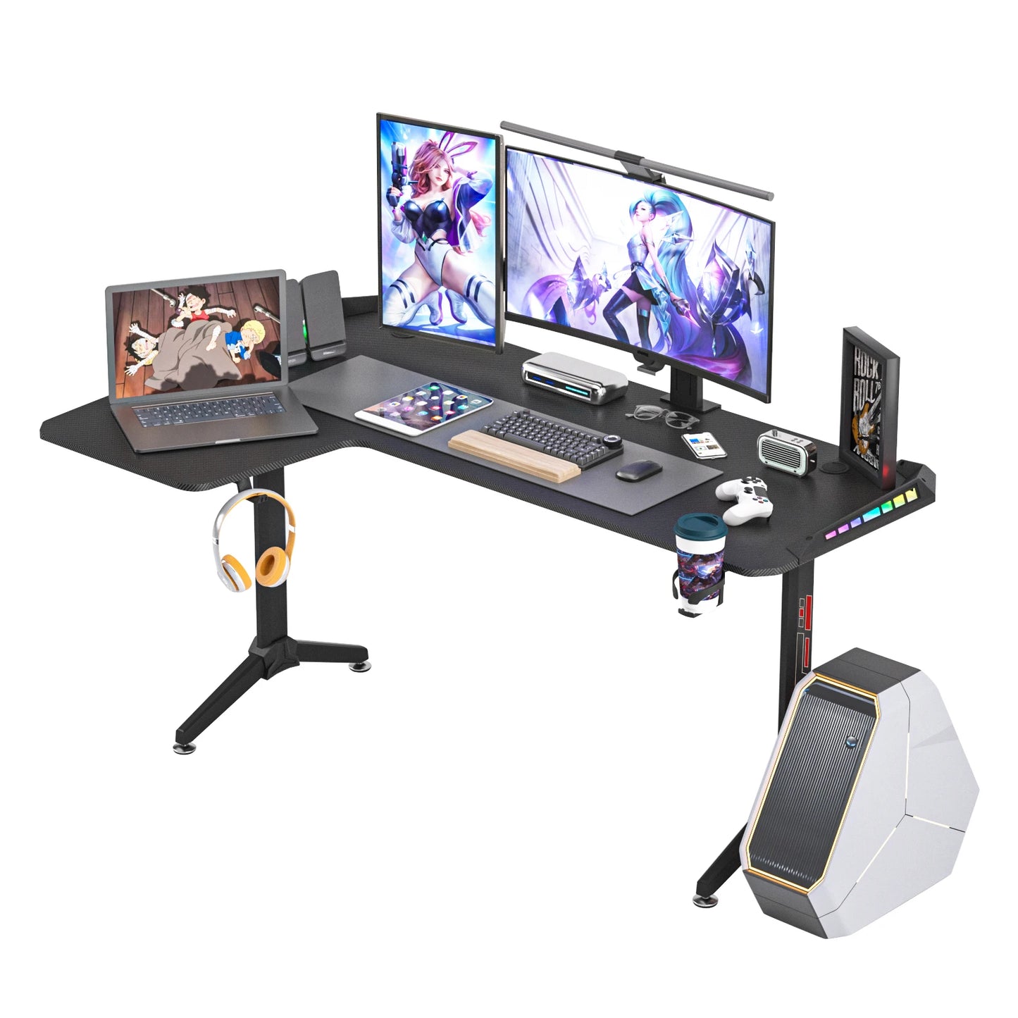 60” L-Shaped Standing Gaming Desk