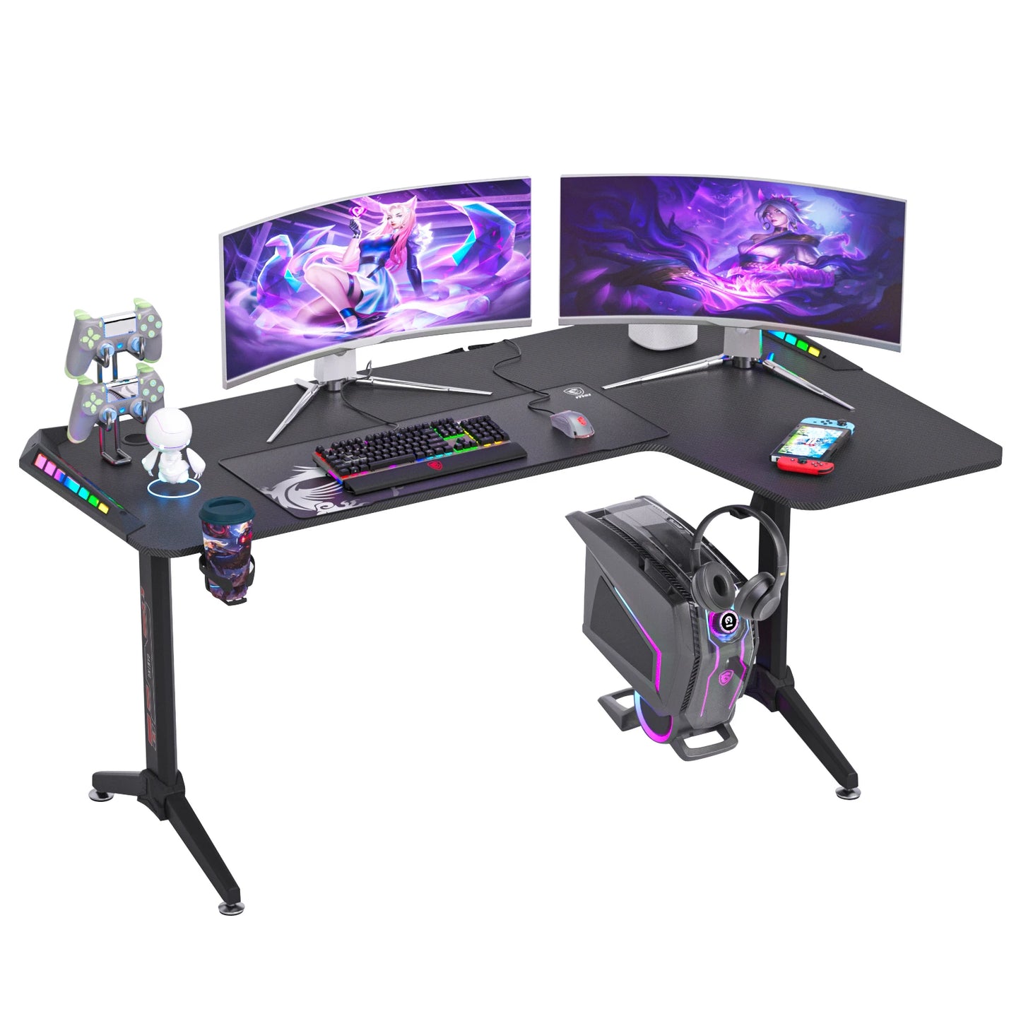 60” L-Shaped Standing Gaming Desk