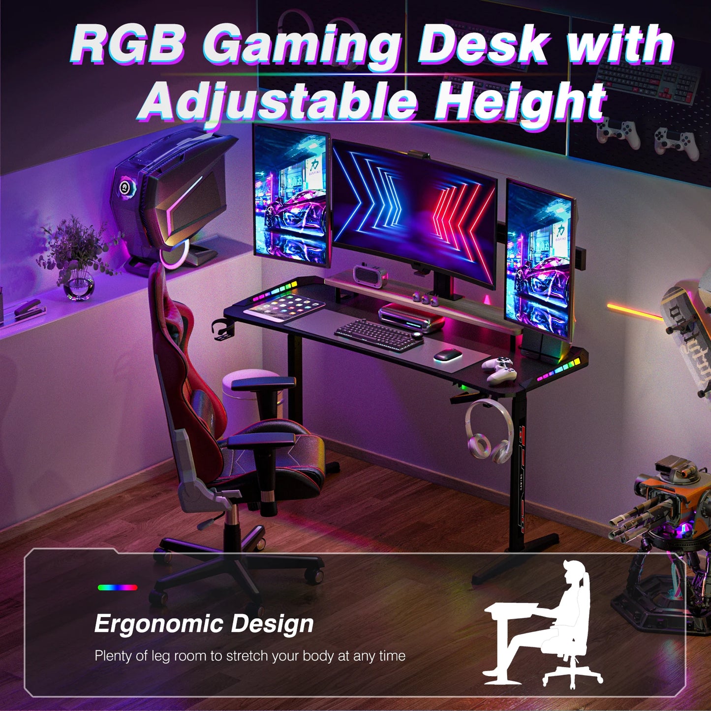 Height-Adjustable RGB Gaming Desk