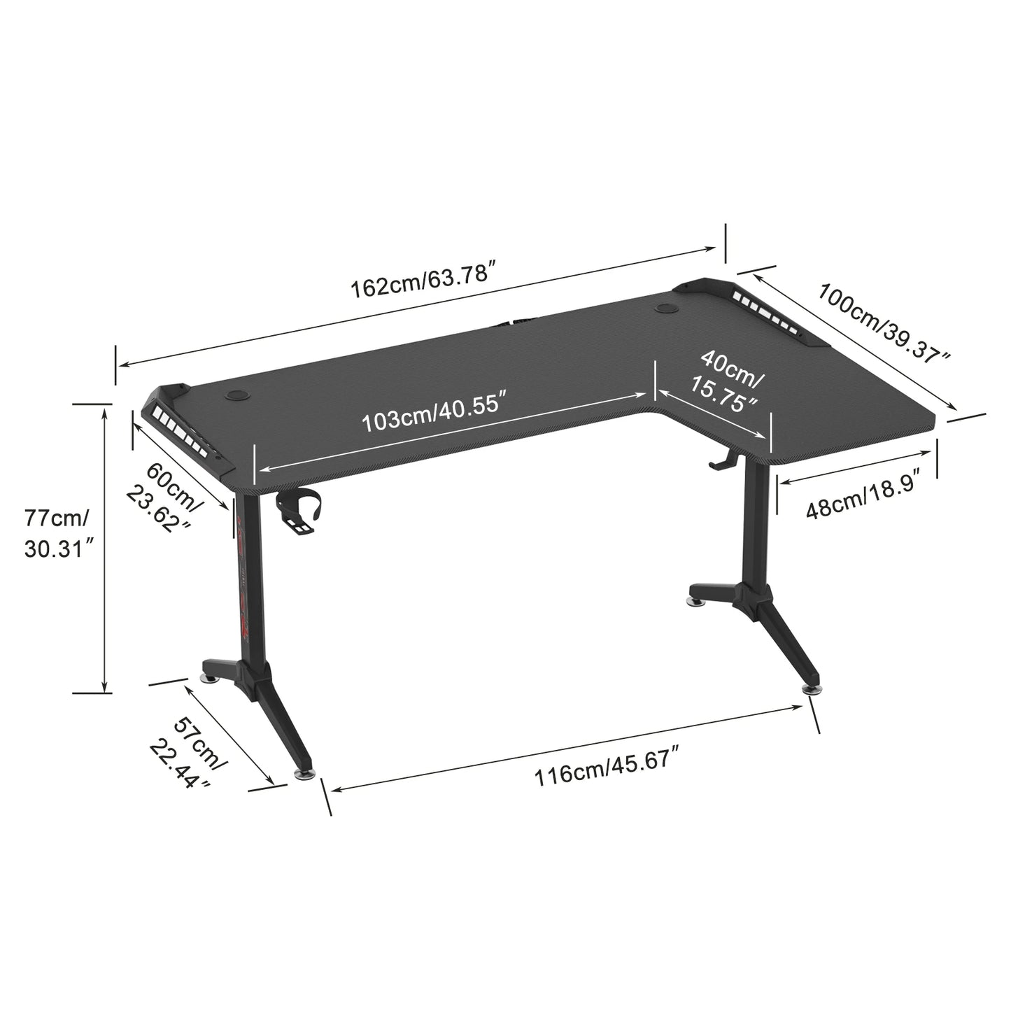 60” L-Shaped Standing Gaming Desk