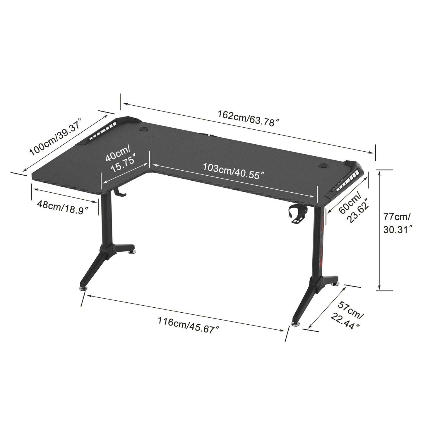 60” L-Shaped Standing Gaming Desk